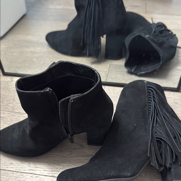 Black Suede Fringe Ankle Boots - Picture 3 of 5